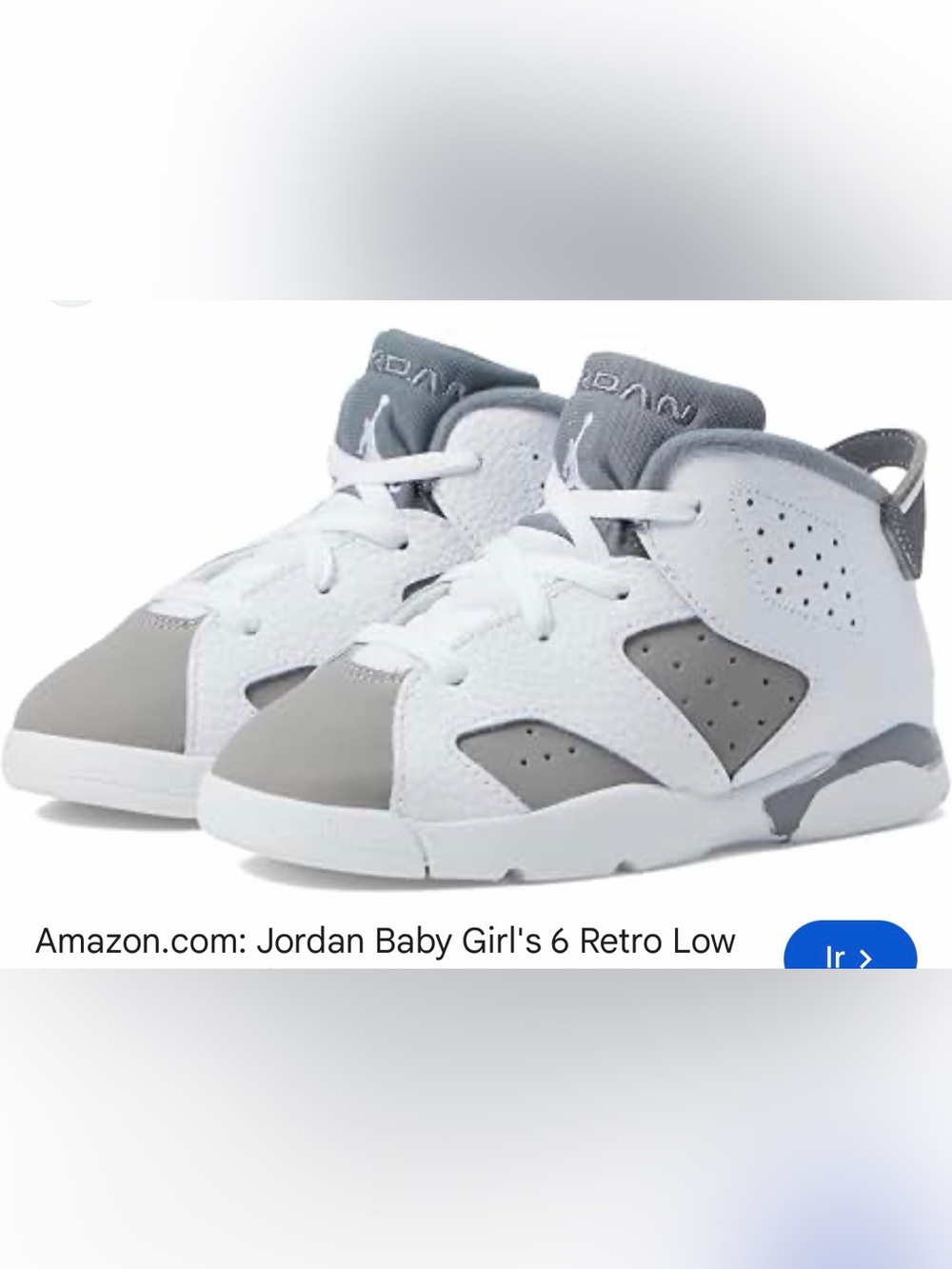 Jordan Kids' Retro 6 Low-Top Sneakers in White and Gray in box